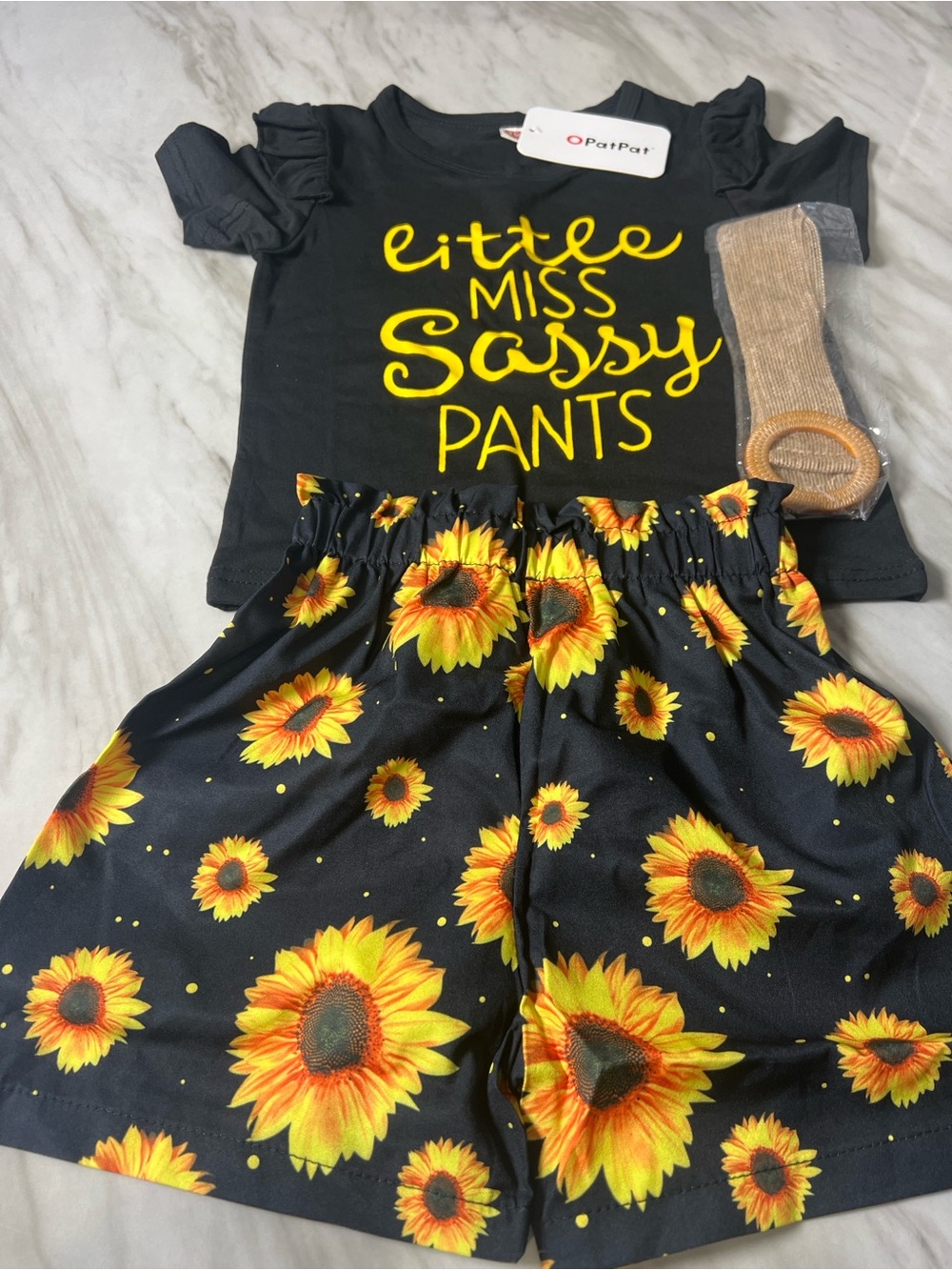 PatPat Black & Yellow Sunflower Girls Shorts Set